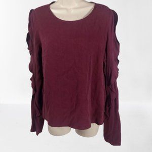 Line & Dot Serena Ruffle Top LG Orchid Women's size Large Burgundy